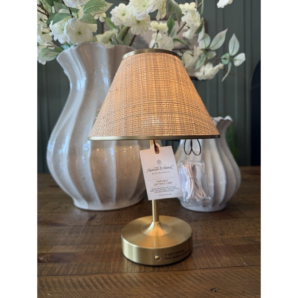 Woven Portable Table Lamp Brass (Includes LED Light Bulb) - Hearth & Hand NEW
